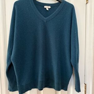 Garnet Hill Cashmere Women’s Deep Teal V-Neck Sweater Sz L